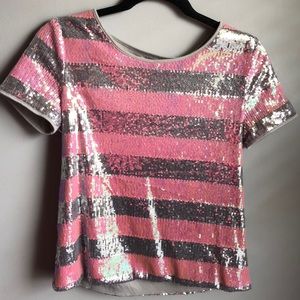 Pink and silver sequin tee